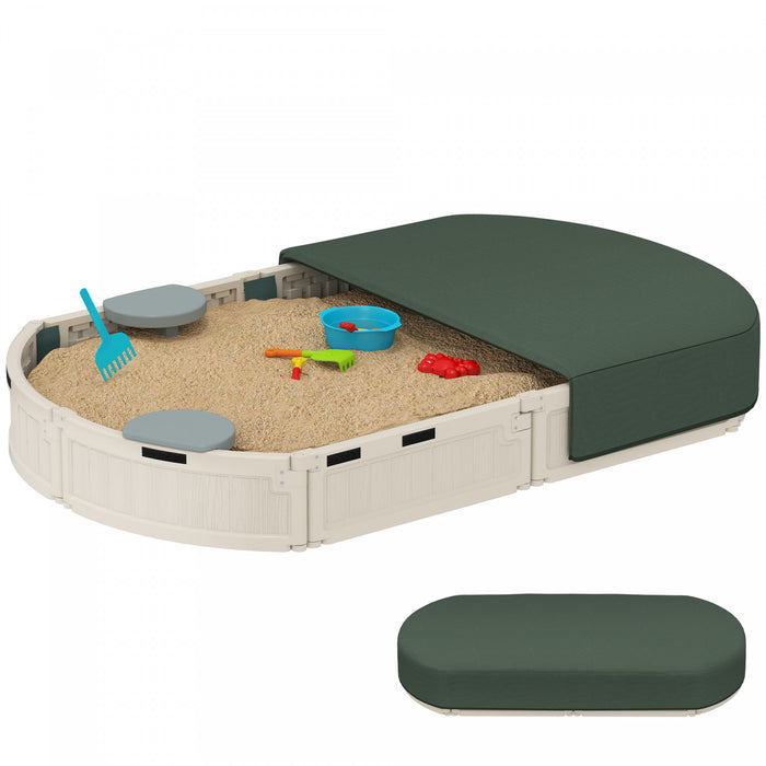 Outsunny Bac A Sable Pour Enfants Avec Couvercle, Bac A Sable Pour L'exterieur Avec Siege D'angle, Assemblage Facile, Station De Jeu De Sable Pour Le Jardin, Blanc Creme