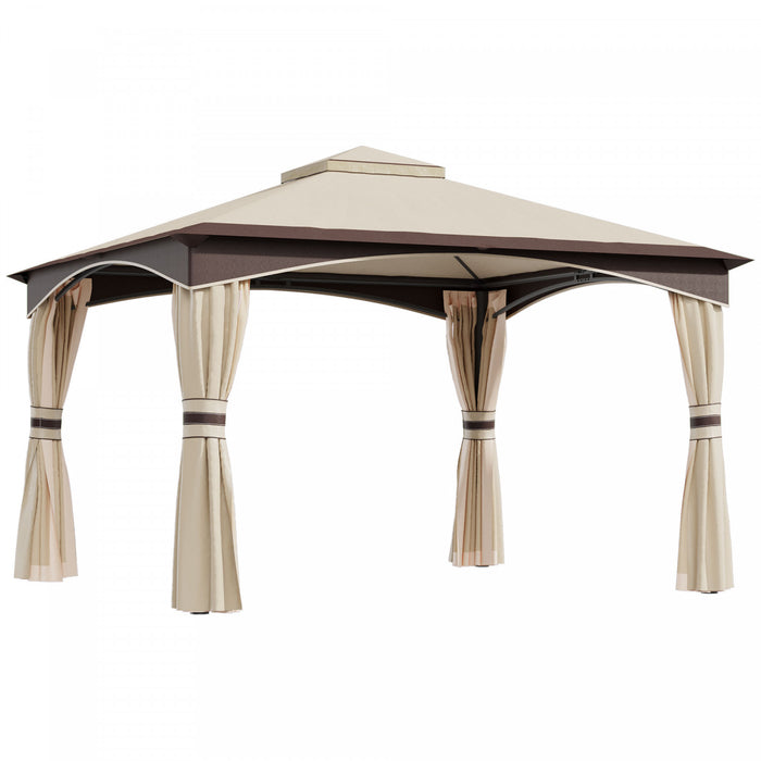 Tente A Auvent Avec Toit Souple Outsunny De 10 Pi X 12 Pi Avec Toit Double, Conception D'avant-toit Et Patio Exterieur A Paroi Laterale En Filet Grand Jardin