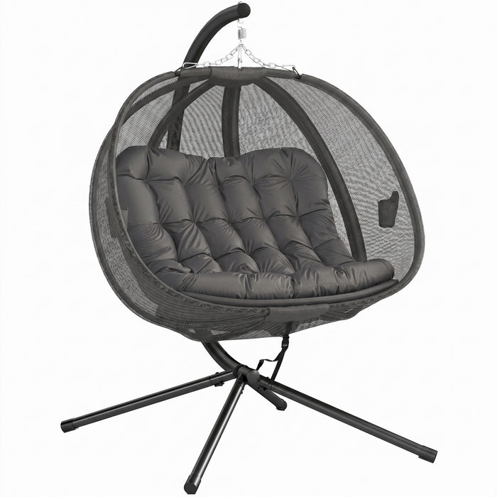 Outsunny Fauteuil Œuf Double sur Pied, Balancelle Suspendue, Gris
