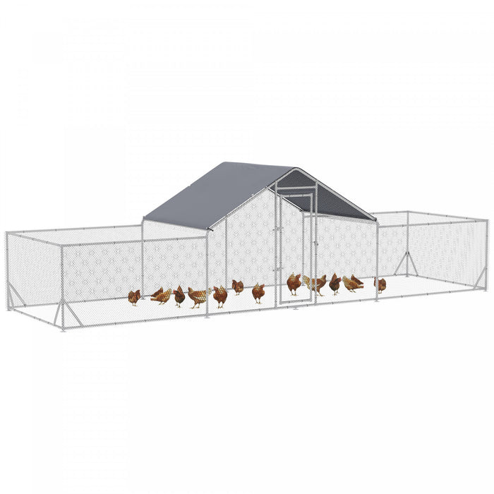 Pawhut Grand Poulailler D'exterieur Pour 12 A 14 Poulets, Poulailler En Metal Avec Couvercle Pour Ferme De Jardin, 23' X 6,6' X 6,4'