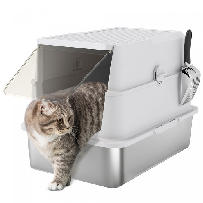 Xl Stainless Steel Cat Litter Box For Big Cats With Flip Top