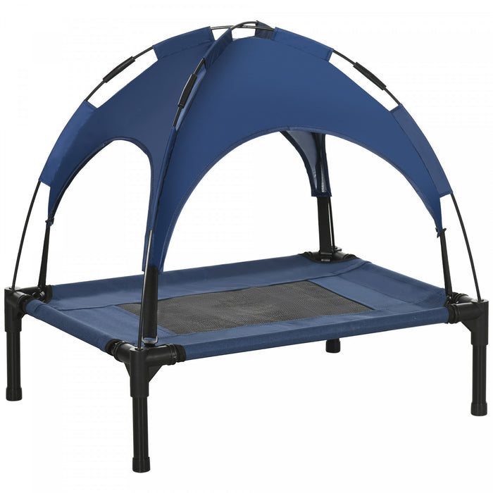 Pawhut Lit Sureleve Rafraichissant Pour Animal Domestique Avec Auvent Pour Chien De Petite Taille, Interieur Et Exterieur, 25\" X 18\" X 24\", Bleu Fonce