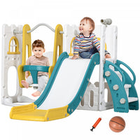 Qaba Ensemble Toboggan Et Balancoire 6 En 1 Avec Panier De Basket, Grimpeur, Balancoire Pour Bebe, A
