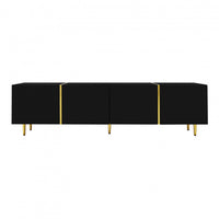  Meuble Tv Moderne Frances Avec 4 Portes, Noir Laque Brillant