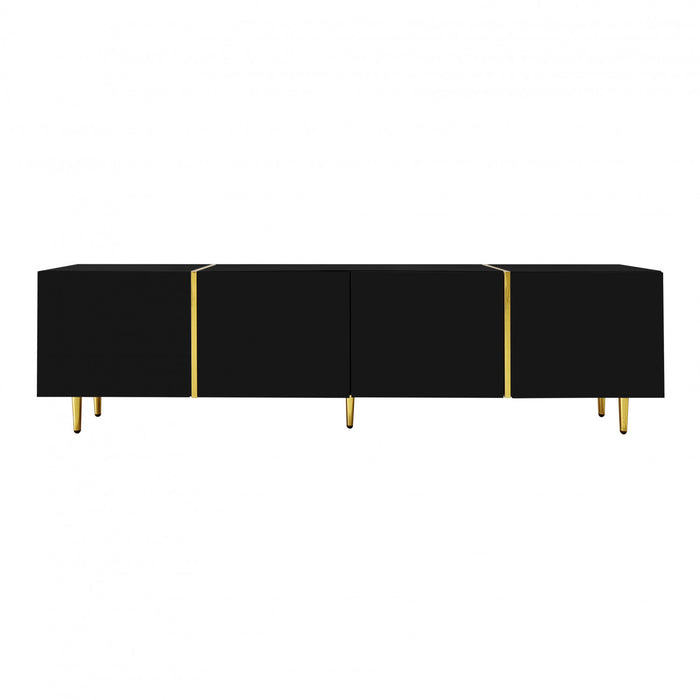 Meuble Tv Moderne Frances Avec 4 Portes, Noir Laque Brillant