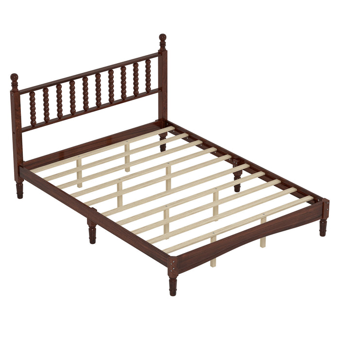Oliver Lit Plateforme Retro en Bois avec Tete de Lit en Forme de Gourde et Support - Taille Queen