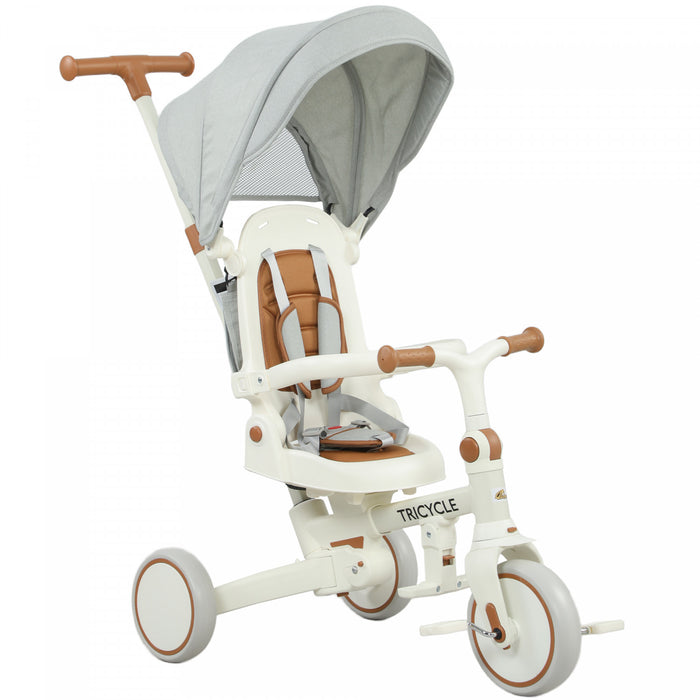 Qaba Tricycle 7 En 1 Pour Tout-petits Avec Guidon Reglable, Blanc Creme
