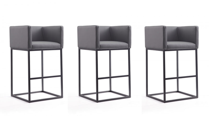 Tabouret de bar Embassy style milieu du siecle en metal et tissu gris - Lot de 3