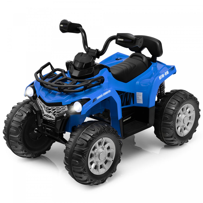 Costway 12v Enfants Rouler Sur Atv Electrique 4 Roues Quad 2 Vitesses W / Mp3 & Phares Bleu