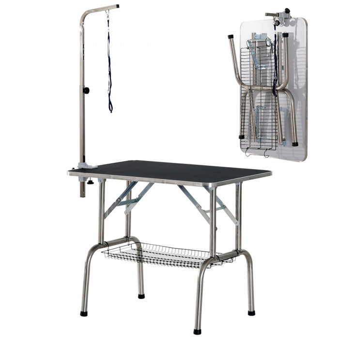Pawhut Table De Toilettage Pour Chien En Acier Inoxydable De 36 Pouces De Qualite Garantie Avec Bras Reglable Et Panier