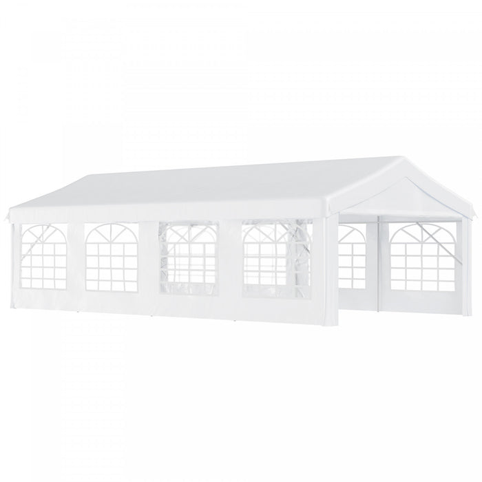 Outsunny 13'x26' Abri D'auto Exterieur Robuste, Tente D'evenement De Fete Patio Gazebo Canopee Avec 4 Parois Laterales, Blanc