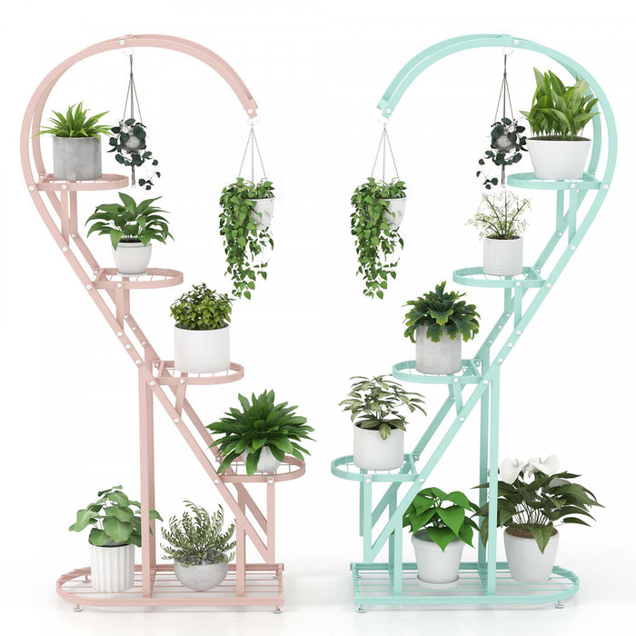 Costway 5 Etagere En Forme De Cœur Avec Crochet Suspendu Pour Plusieurs Plantes Rose Et Bleu