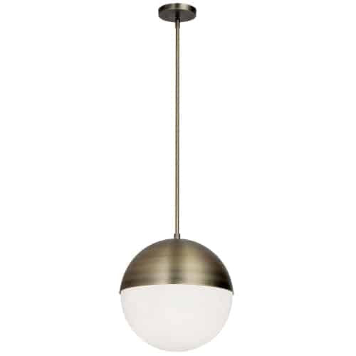 Luminaire suspendu Dayanade Dainolite en verre blanc, avec fini laiton antique et 3 ampoules