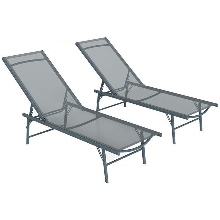 Outsunny Lot De 2 Chaises Longues Pliantes, Dossier Reglable, Gris Clair