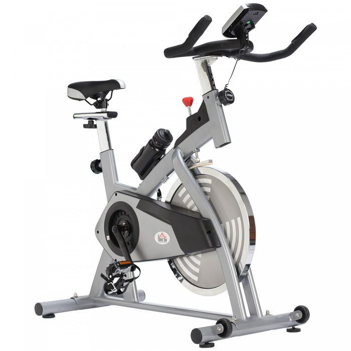 Soozier Velo D'exercice Vertical, Machine De Fitness A Domicile, Equipement Avec Support De Bouteille De Moniteur Lcd A Resistance Reglable, Argent