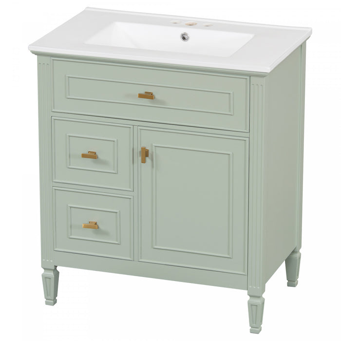 Olivia Meuble-lavabo de 30\" avec vasque en ceramique et bois caoutchouc massif, Vert