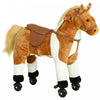 Qaba Cheval A Bascule Jouet Son Henissement Peluche Avec Roue Cadeau Enfant 110lb Capacite De Poids Marron