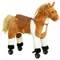 Qaba Cheval A Bascule Jouet Son Henissement Peluche Avec Roue Cadeau Enfant 110lb Capacite De Poids
