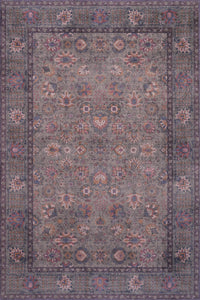 Tapis Brun Floral Lavable Antiderapant A Poils Ras 5'x7'