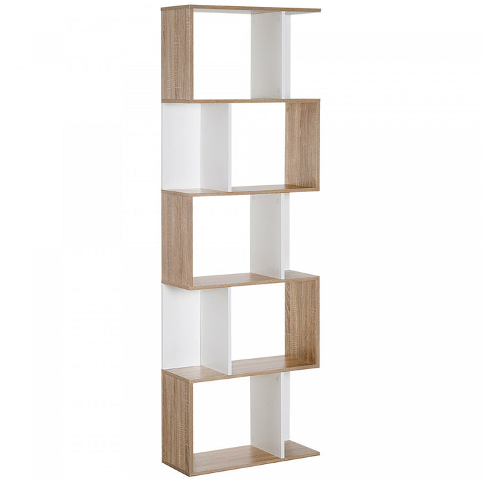 HOMCOM Bibliotheque Geometrique 5 Niveaux Forme S Nature Blanc