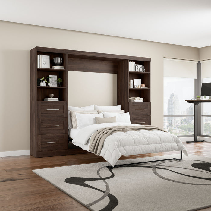 Lit double escamotable Pur de Bestar de 109 po avec 2 meubles à tablettes et tiroirs - noyer noir