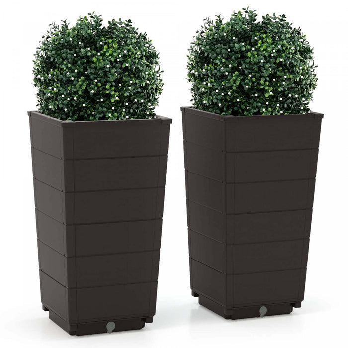 Costway 23\" Planter Haut Ensemble De 2 Pour Utilisation Interieure / Exterieure Grande Plante Auto-arrosante Pot Marron