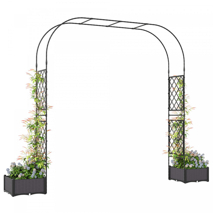 Outsunny Arche de Jardin avec 2 Bacs a Plantes, Treillis Exterieur, Noir