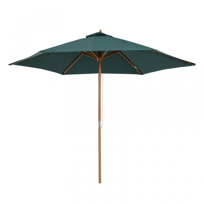 Parasol de terrasse Outsunny O 2,7 m x 2,4 m de haut, parasol de marche avec structure en bois massif, couleur verte.