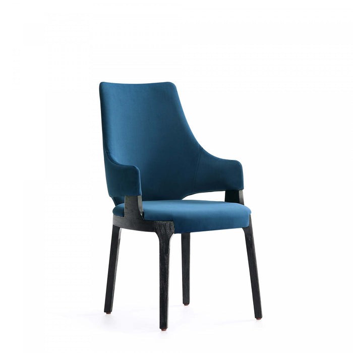 Chaise de salle a manger moderne en bois Kara avec revetement bleu