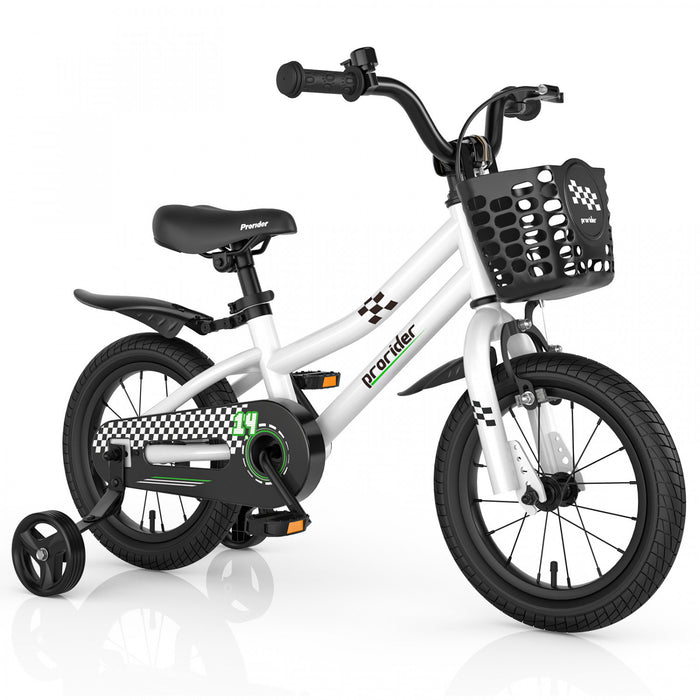Velo Costway 14\" Pour Enfants Avec Roues D'entrainement Amovibles Et Panier Pour 3-5 Ans Blanc