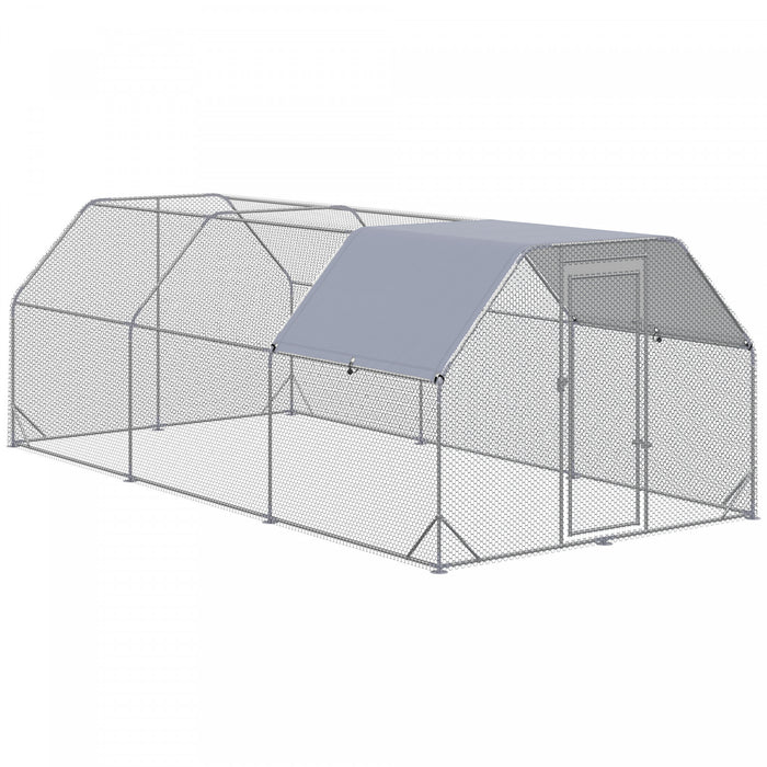 Pawhut Poulailler En Metal Pour 15 A 18 Poulets, Enclos A Poules D'exterieur Avec Couverture Pour Ferme De Jardin, 18.7' X 9.2' X 6.4'