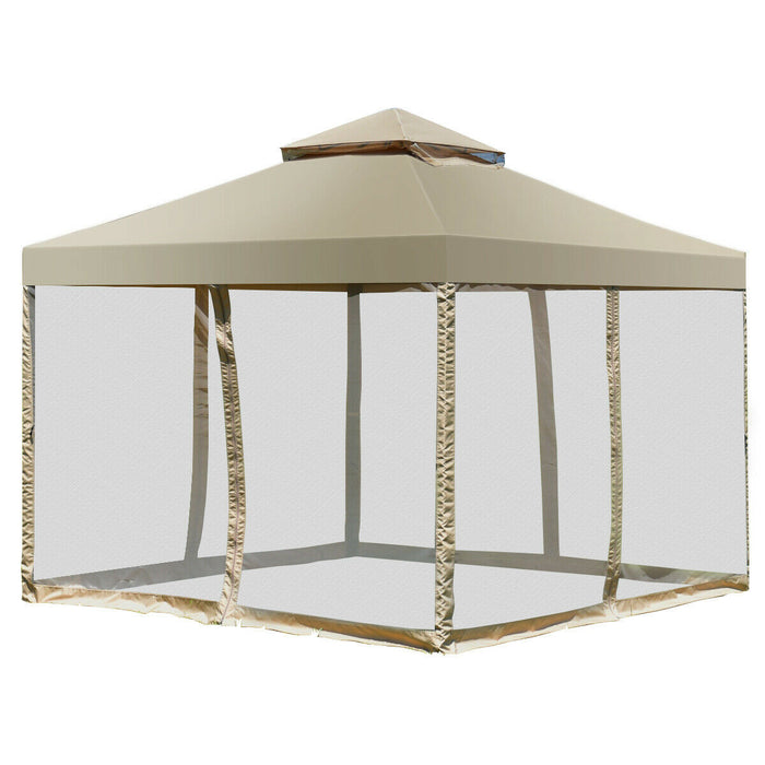 Costway 2-tier 10’x10’ Gazebo Abri Auvent Tente Patio Jardin Structure Sans Vis Brun