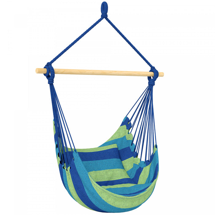 Chaise Hamac Outsunny, Chaise Suspendue en Macrame, Bleu et Vert