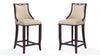 Tabouret de bar en bois traditionnel Emperor avec assise rembourree creme - Lot de 2