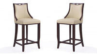 Tabouret de bar en bois traditionnel Emperor avec assise rembourree creme - Lot de 2