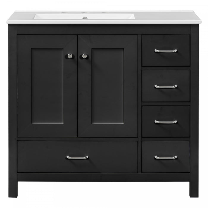 Meuble de salle de bain moderne Derek 36 pouces avec lavabo ceramique et rangement multiple, noir