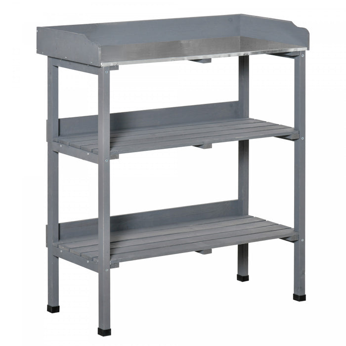 Outsunny Table De Rempotage En Bois Pour Jardin Avec Crochets, Gris