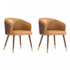 Chaise de salle a manger moderne en bois et cuir vegetalien Reeva couleur camel - Lot de 2