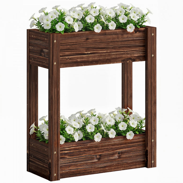 Outsunny Bac de Jardin Sureleve en Bois a 3 Niveaux avec Pieds, 60 x 25 x 120 cm