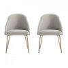 Chaise de salle a manger moderne Gracie en cuir vegetalien et metal, gris pierre et or - Lot de 2
