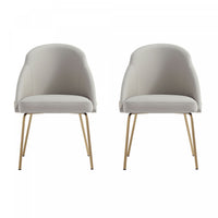 Chaise de salle a manger moderne Gracie en cuir vegetalien et metal, gris pierre et or - Lot de 2