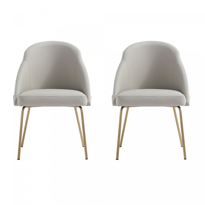 Chaise de salle a manger moderne Gracie en cuir vegetalien et metal, gris pierre et or - Lot de 2