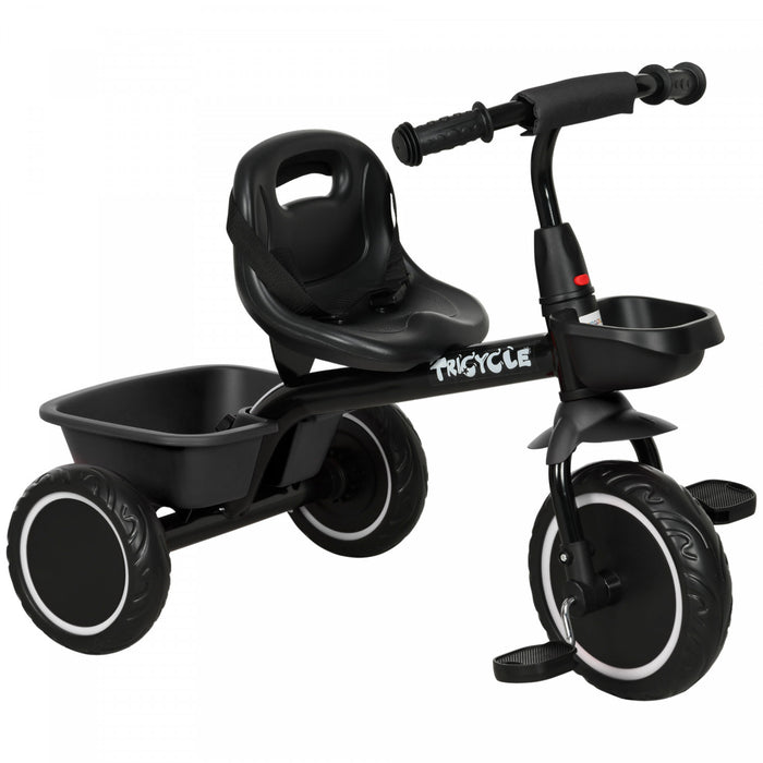 Qaba Tricycle Pour Tout-petits, Filles Et Garcons De 2 A 5 Ans, Velo Pour Enfant Avec Siege Reglable, Paniers De Rangement, Noir