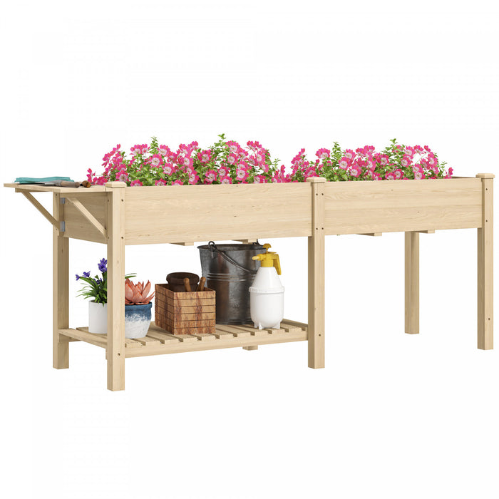 Outsunny Lit de jardin sureleve, jardiniere en bois avec etagere, naturel