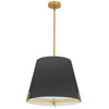 Luminaire suspendu Preston de Dainolite de 19 po de diamètre avec abat-jour en tissu noir, fini laiton vieilli et 4 ampoules