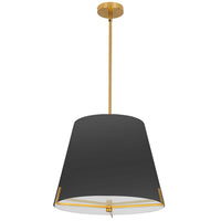 Luminaire suspendu Preston de Dainolite de 19 po de diamètre avec abat-jour en tissu noir, fini laiton vieilli et 4 ampoules
