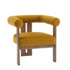 Crest Fauteuil d'Appoint Moderne a Accoudoirs Ronds et Pieds Triangulaires, Jaune Moutarde, Noyer