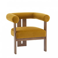 Crest Fauteuil d'Appoint Moderne a Accoudoirs Ronds et Pieds Triangulaires, Jaune Moutarde, Noyer