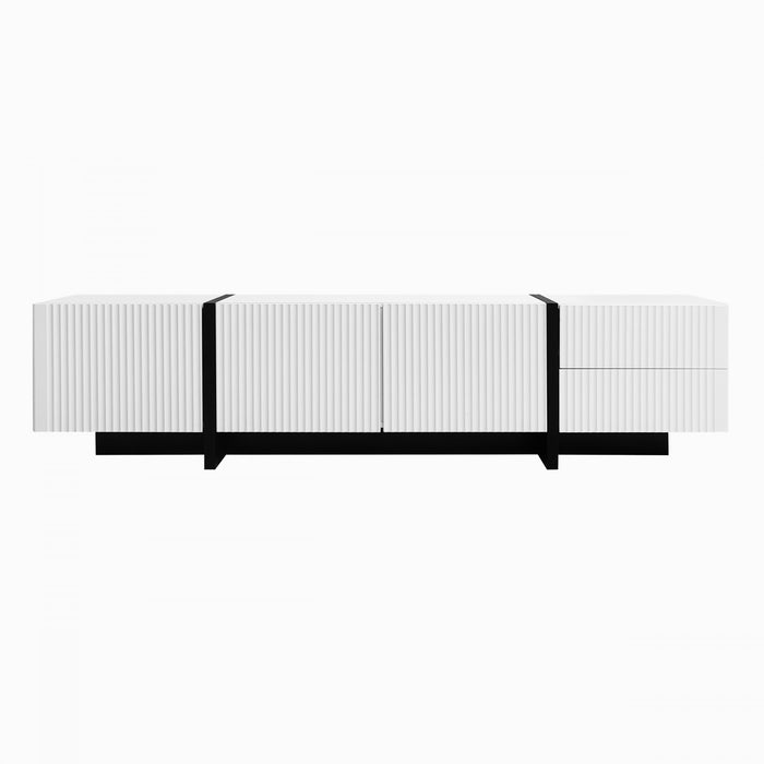 Emily 74.7\" Grand Cabinet TV de Rangement avec Portes et Tiroirs, Noir