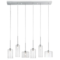 Luminaire suspendu horizontal Industrial Chic de Dainolite en verre transparent, avec fini chromé poli et 6 ampoules